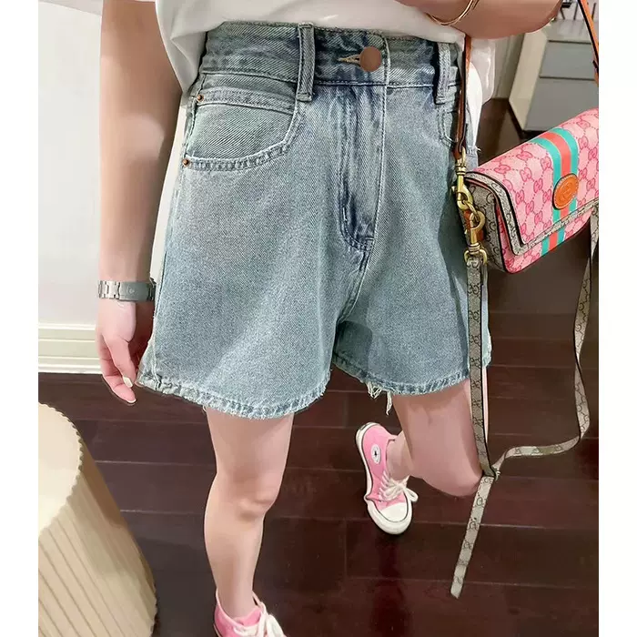 牛仔短裤女2026新款夏季薄款破洞阔腿裤子ins复古高腰a字五分裤