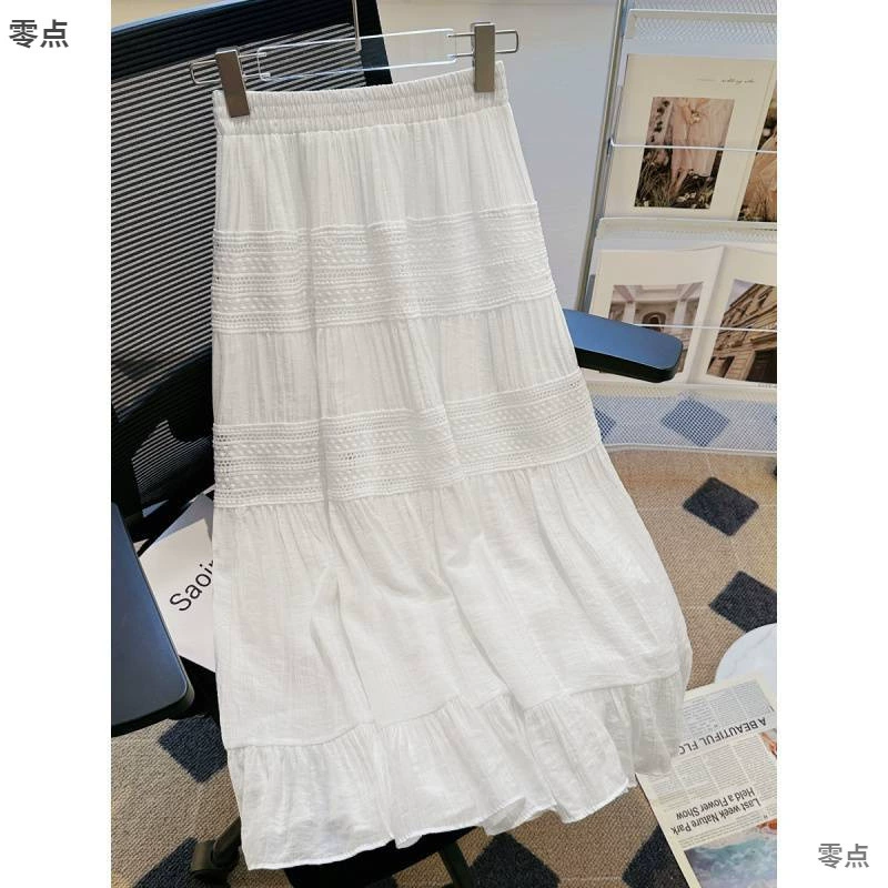 Белая шифоновая кружевная юбка-тортик, женская новая летняя плиссированная длинная юбка с высокой талией и большим подолом