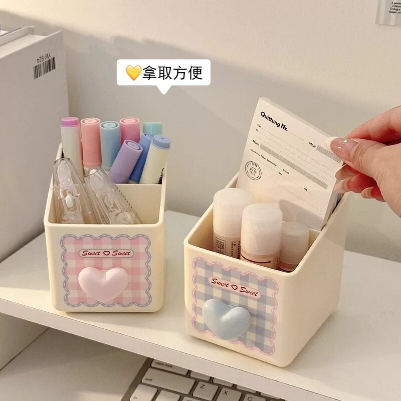 新しいペンホルダーイン高価値学生寮かわいいデスクトップ収納ボックス漫画ペンホルダー多機能文具バケツ|undefined