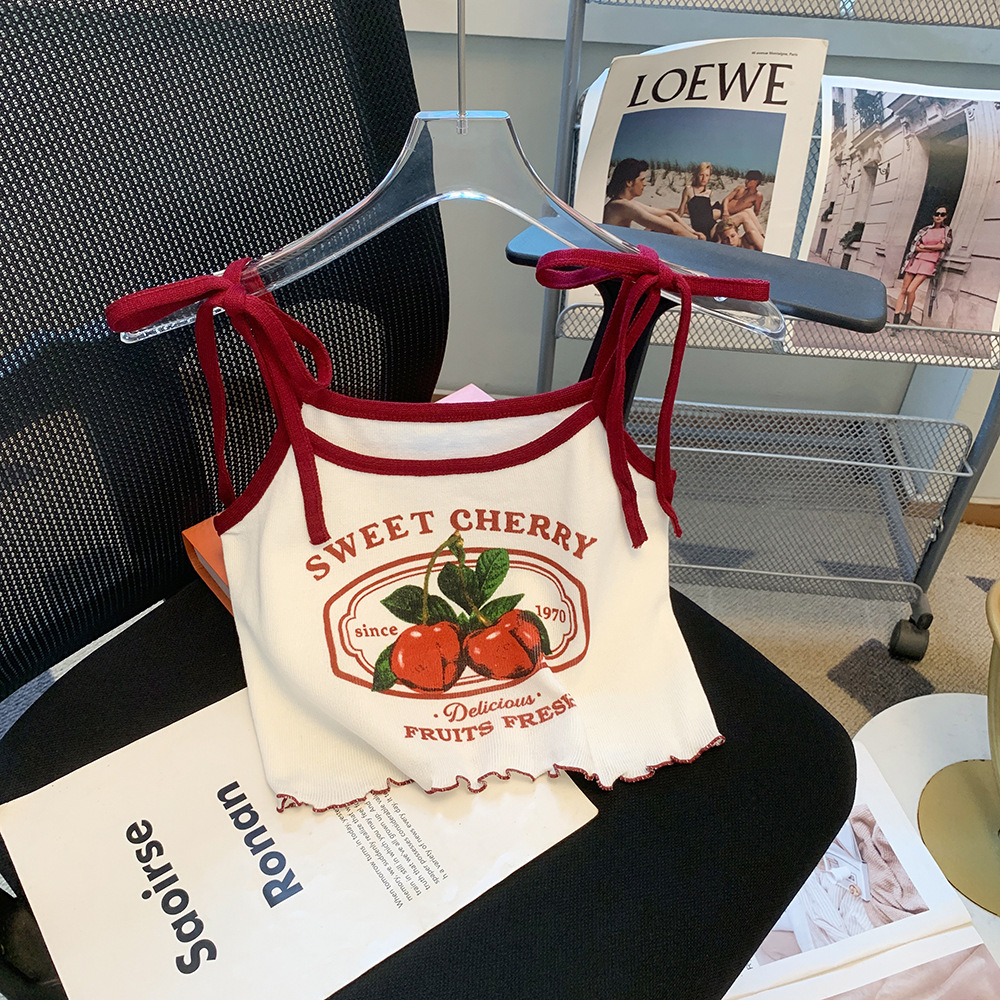 Real Shot Cherry Printed Spice Girl Camisole Women's Summer New Sweet Cute Inner Wear Outer Wear Top