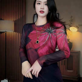 女装新款上衣新款印花打底女时尚百搭显瘦减龄气质轻奢妈妈装T恤