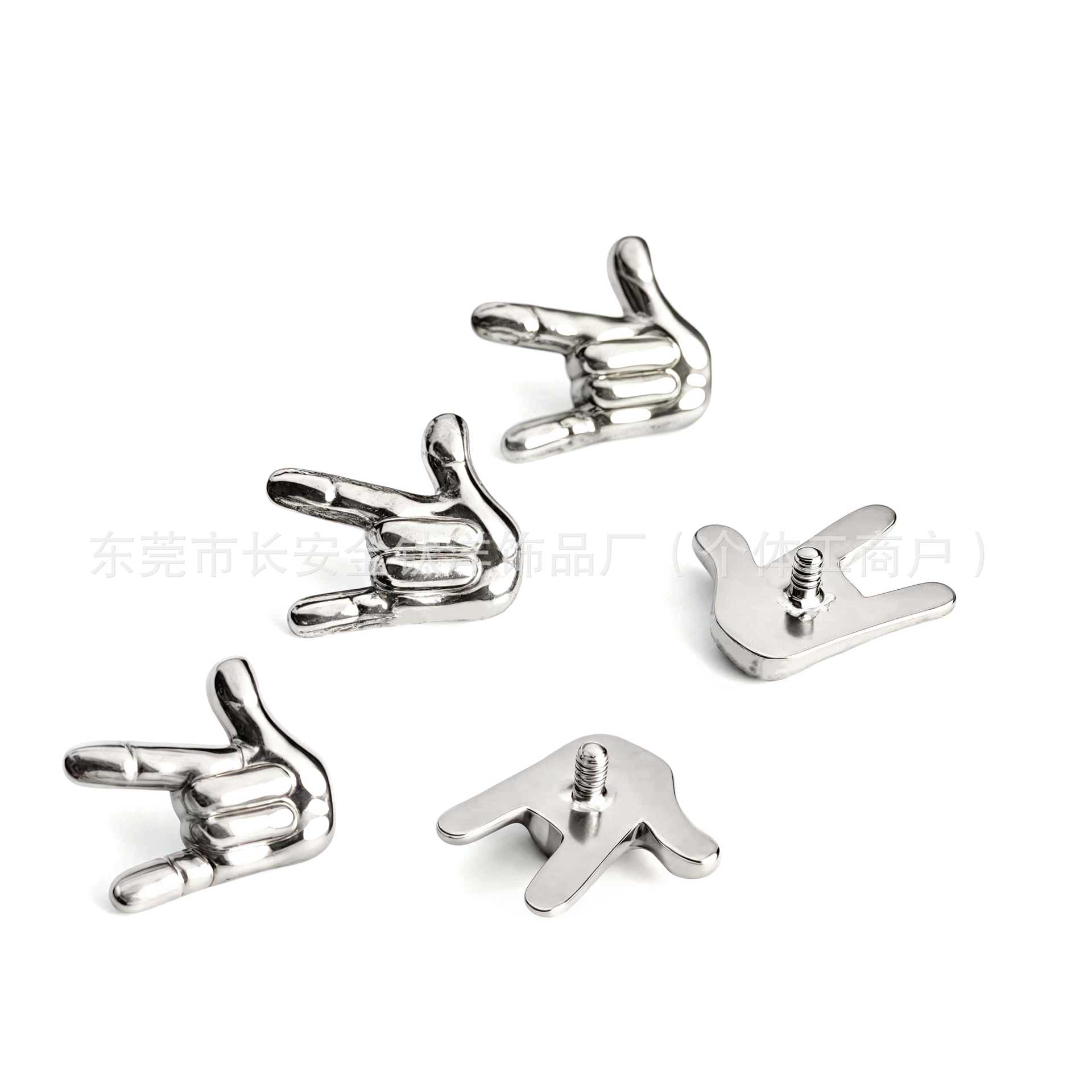 F136 Titanium Rock Gesture Funny Earring Nose Nail Lip Nail Ear Bone Nail G23 Titanium Alloy Body Piercing Jewelry detail image 8