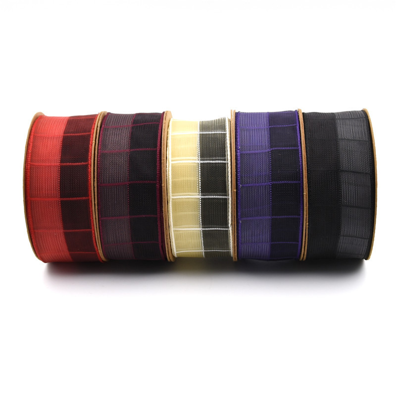Transfronterizo europeo y americano 3,8 cm contraste color Plaid nieve cinta ropa hogar textil producción material cinta con alambre de hierro en stock 10M