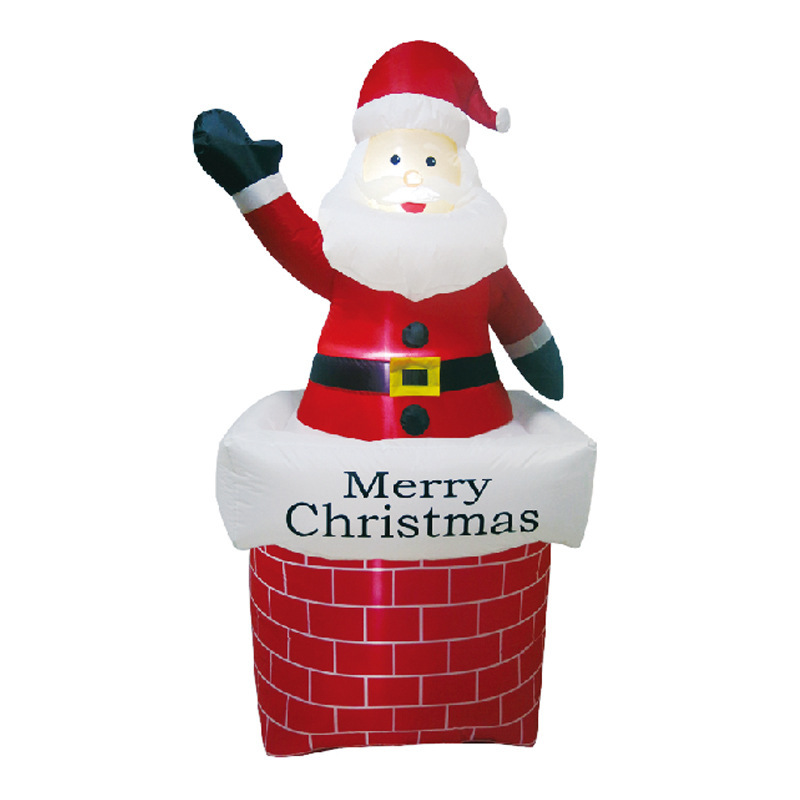 国境を越えたクリスマスの祝日のギフトバッグが光るサンタクロースの空気入れ型装飾品が壁に登るクリスマス用品|undefined