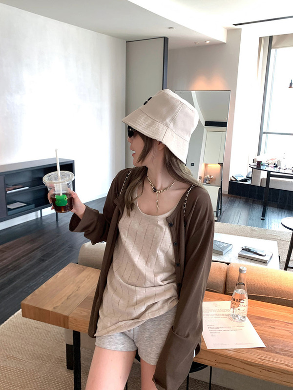咖啡馆氛围~薄款韩系慵懒休闲套装女美拉德外套女秋开衫上衣+背心|undefined