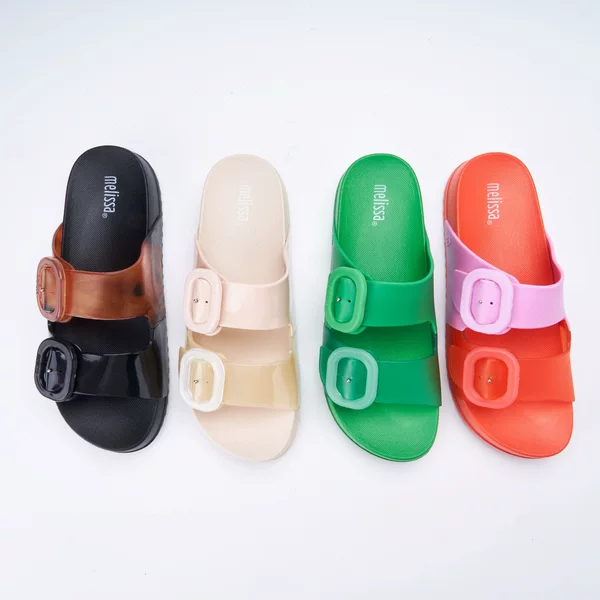 2024 Me*Sha New Jelly Shoes Melissa Oval Double Buckle Flip Flops Birkenstock Sandals for Casual Wear