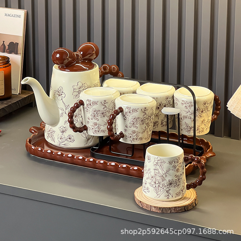 Moving to a New Home, Ceramic Teapot and Water Cup Set for Home Use, Living Room Drinking Cups, High-End Feel, New Wedding Gift Box