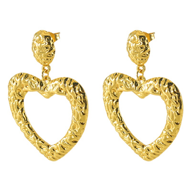 Estilo ins retro exageración atmósfera de alto nivel amor pendiente de lava patrón de martillo de acero inoxidable pendiente en forma de corazón mujer
