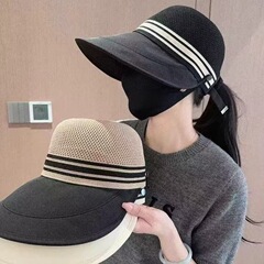 春の中空つばの大きな日よけ帽子、屋外用の紫外線防止野球帽、女性用のファッショナブルで多用途な帽子、マスクを掛けることができます