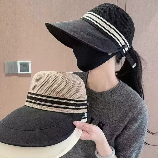 Spring Cut Out Large Brim Sun Hat Outdoor Anti-Uv Baseball Cap Women's Fashion Versatile Hat Can Be Hung with a Mask