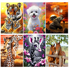 新款5D钻石画 老虎 长颈鹿 马  大象 狗DIY贴钻绣装饰画跨境货源