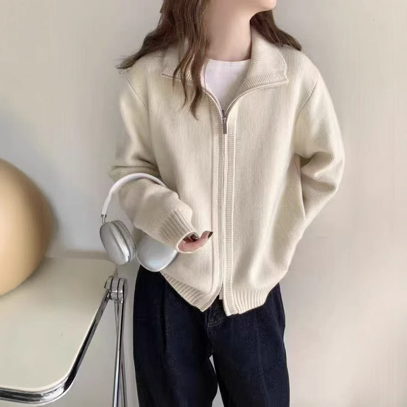 ダブルジッパーレッドセーターカーディガンジャケット女性の春と秋のアウターウェア韓国スタイル怠惰なスタイルソフトワックスルーズセータートップ|undefined