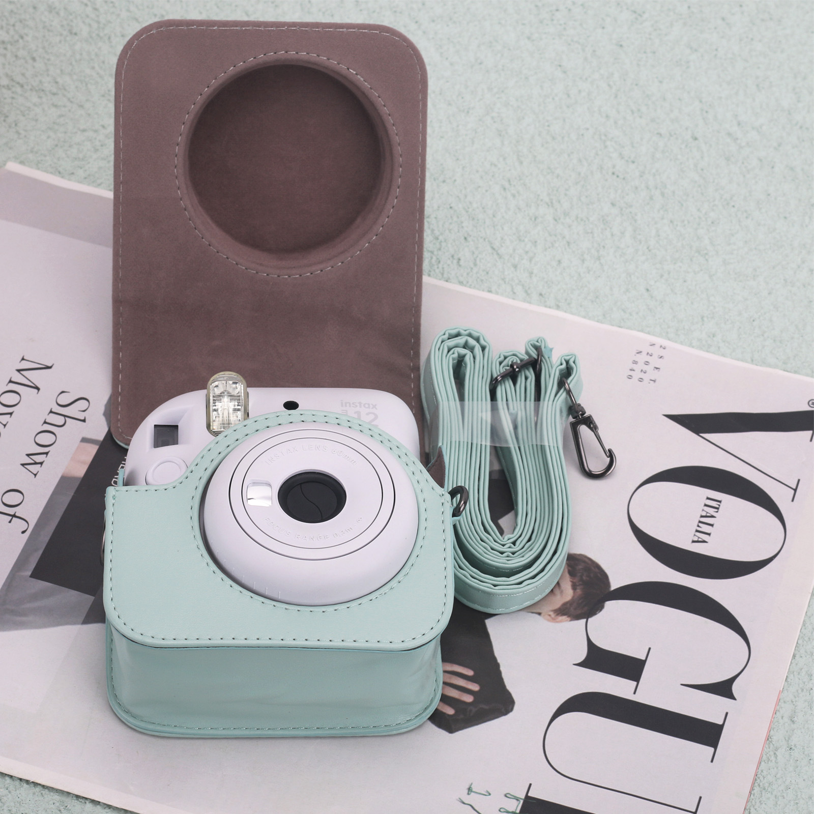 Entrega de una pieza Polaroid mini12 bolsa de cámara de pato de dibujos animados magnética + bolsa trasera Almacenamiento de fotos