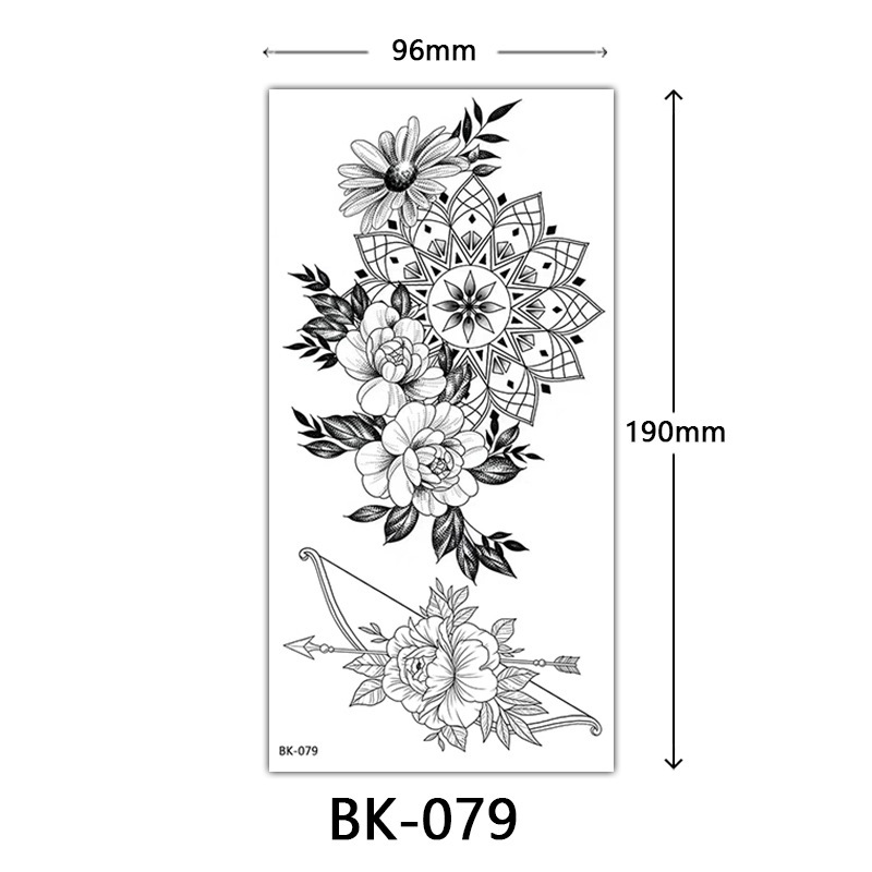 クロスボーダー特別供給スケッチフラワータトゥーステッカースケッチタトゥーステッカーバラの花黒と白の花タトゥー|undefined