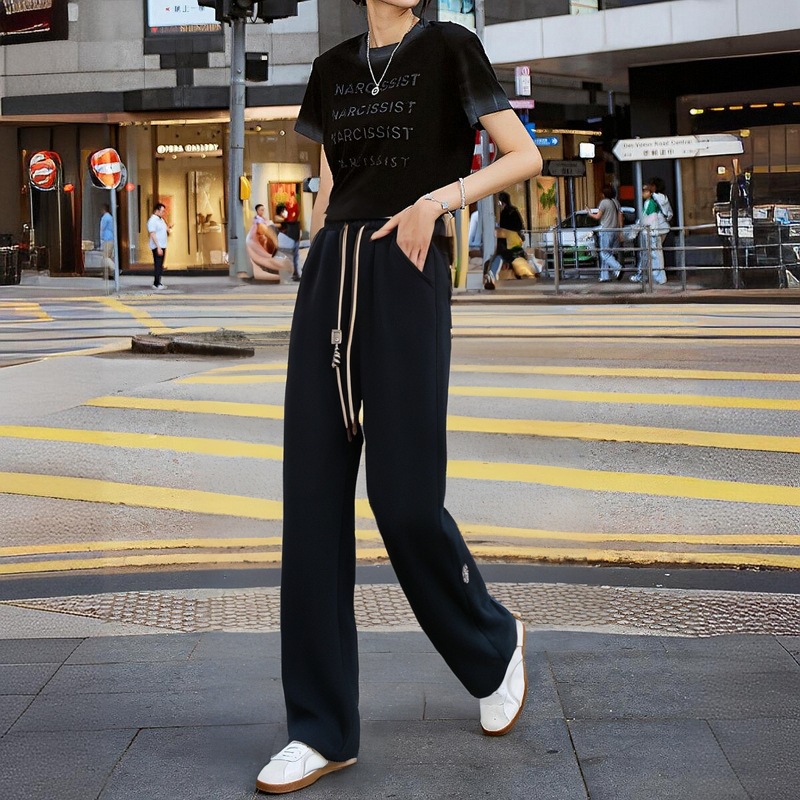 Damkläder catties plus size damkläder höst och vinter nytt mode casual vida byxor hög midja dragsko raka byxor_voghion.com