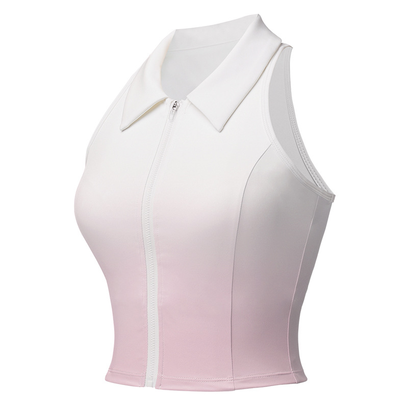 Uniforme de tenis transfronterizo Chaleco deportivo para mujer Chaleco sin mangas transpirable de secado rápido Chaleco de solapa degradado con cuello POLO