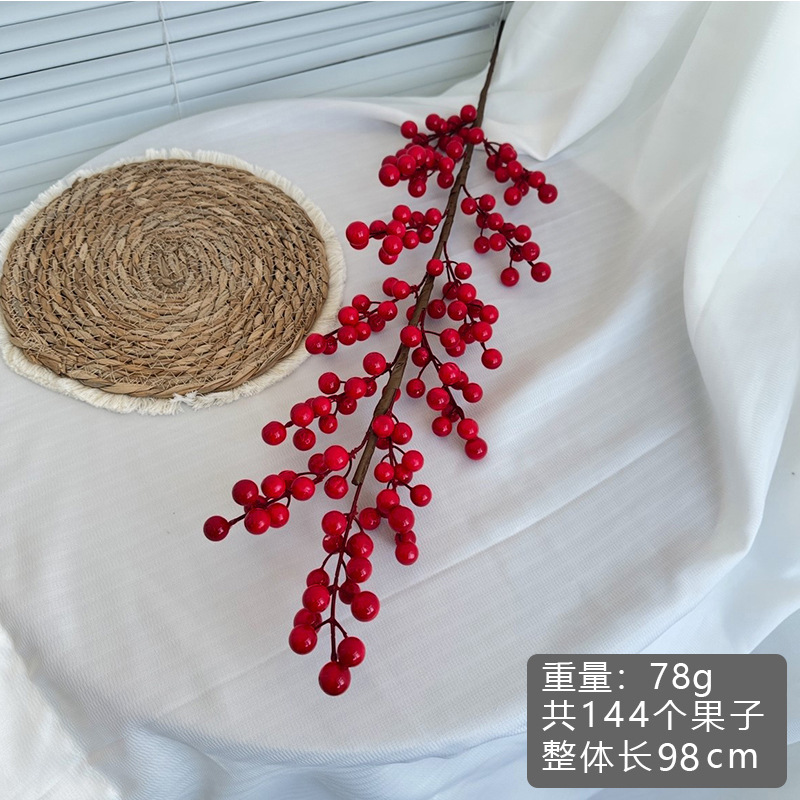 Fruta roja fortuna fruta simulación Holly fruta flor falsa Año Nuevo bendición cubo hogar sala de estar decoración fábrica de bayas rojas al por mayor