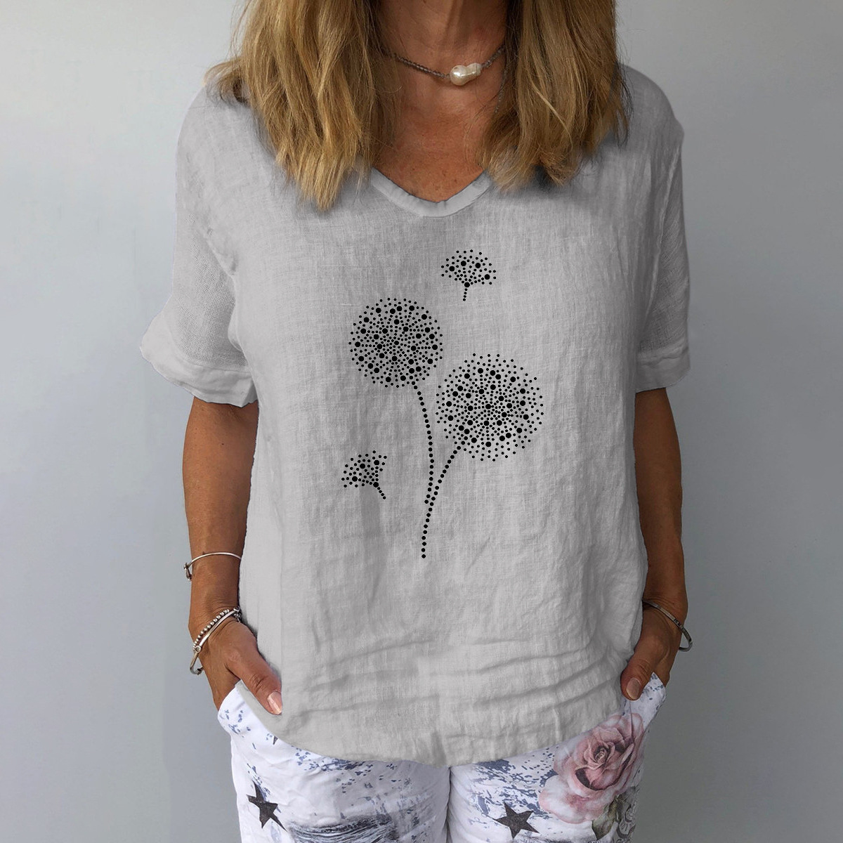 Women's T-shirt Short Sleeve T-shirts Printing Patchwork Casual Dandelion display picture 1