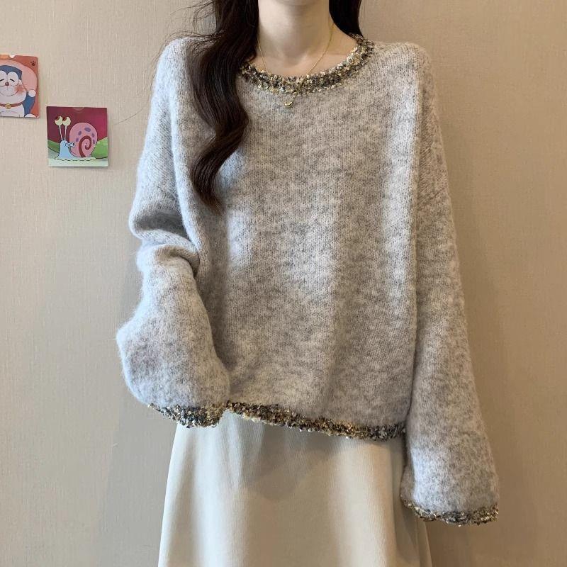 奶呼呼软糯毛衣女秋季2025大码胖mm设计感亮丝上衣短款打底针织衫|undefined