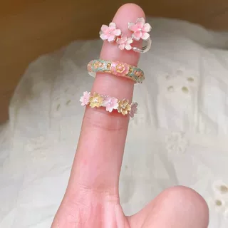 小红书爆款新中式珐琅粉彩桃花戒指女新款轻奢小众精致百搭开口戒