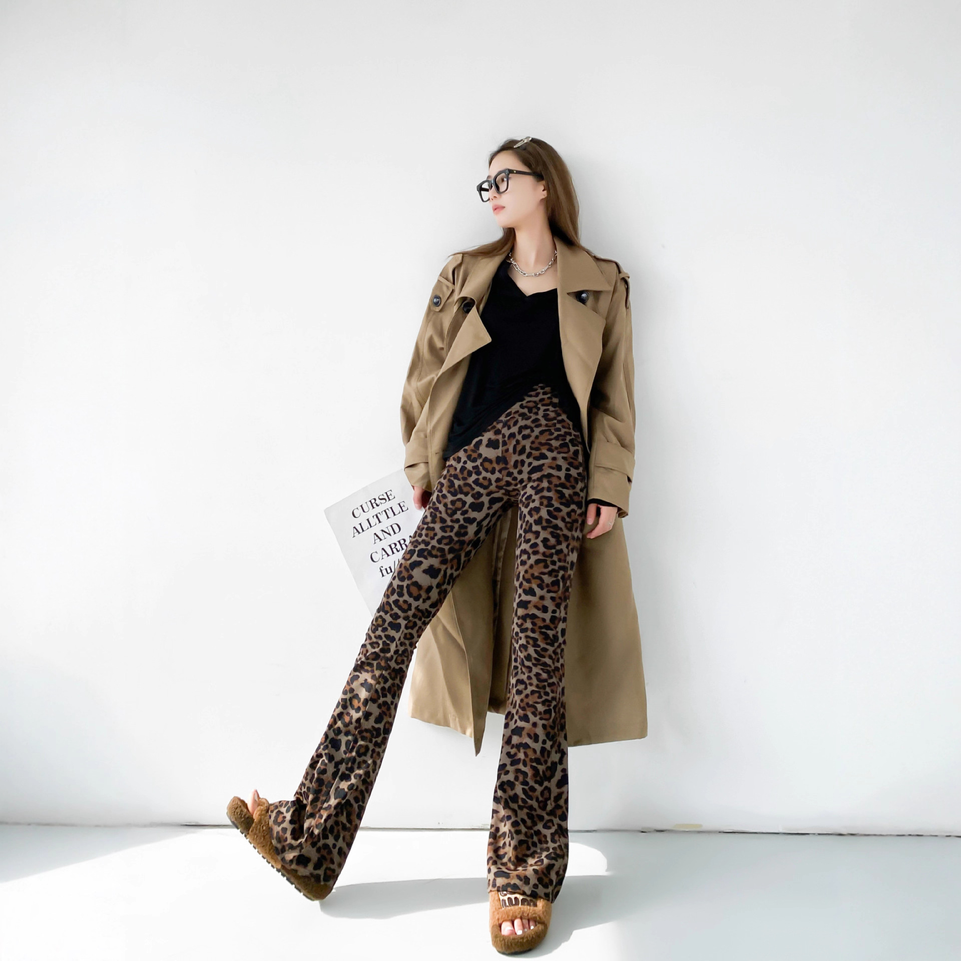 European and American Spring and Autumn Sports Leopard Print Yoga Pants High-Waisted Hip-Lifting Women's Flared Fitness Leggings Cross-Border