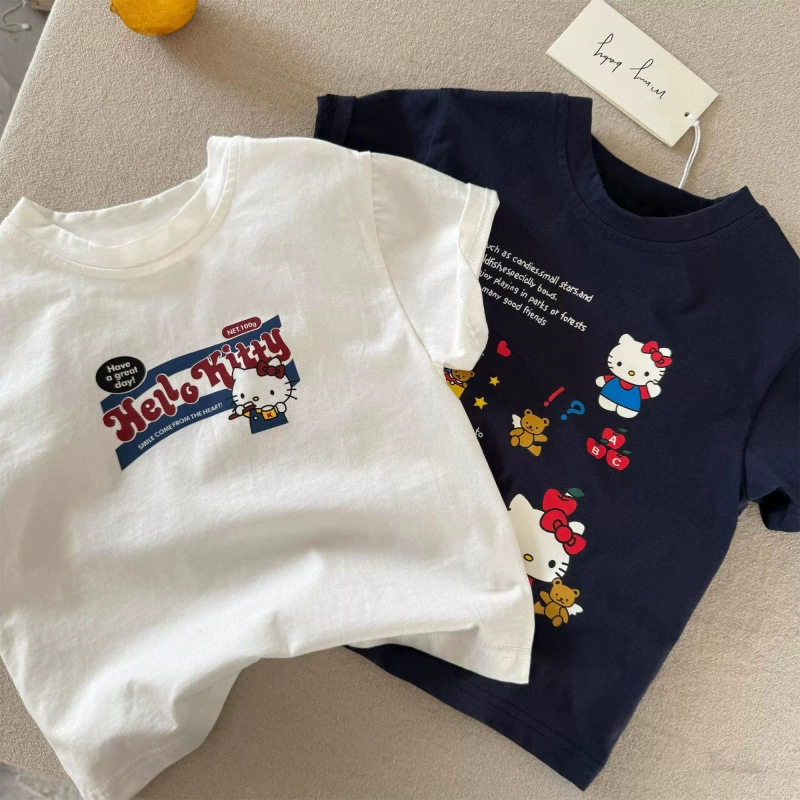 Футболка с коротким рукавом (Hello Kitty) детская хлопок, двусторонняя печать, летом мило