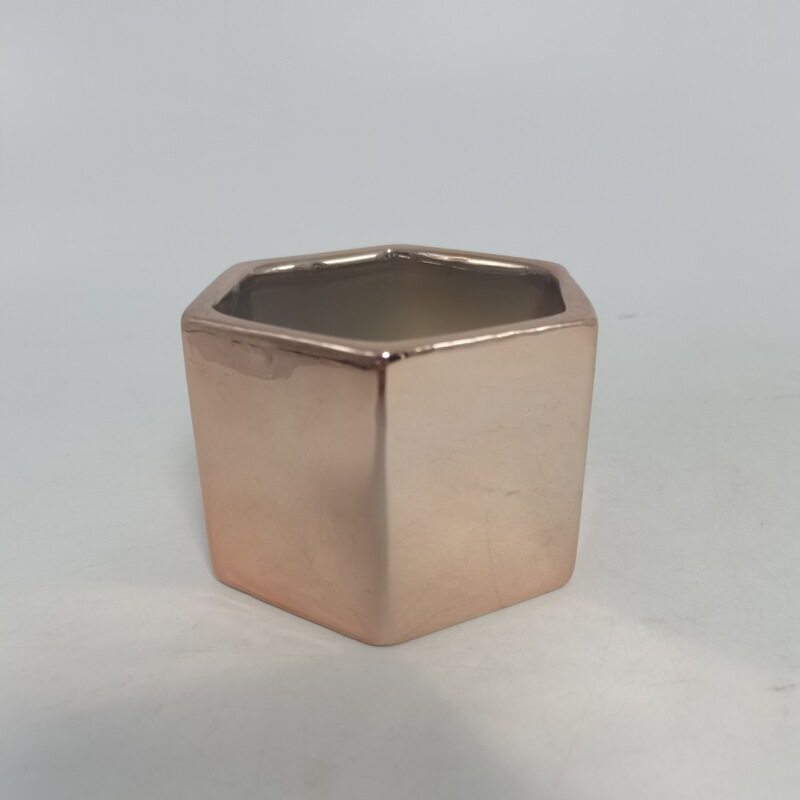 Custom Hexagonal Gold Plated Scented Candle Jar Ceramic Candlestick Holder Luxury Indoor Desktop Candle Container