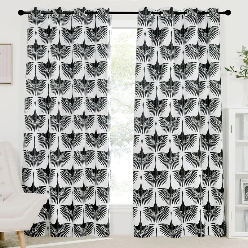 2-Piece Geometric Pattern Curtains with Black Floral and Animal Designs, Suitable for Conference Rooms and Home Offices. 2-Piece Geometric Pattern Curtains with Black Floral and Animal Designs, Suitable for Conference Rooms and Home Offices.