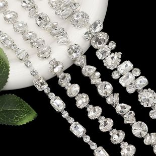 Rhinestone chain bag accessories diy hand-sewn claw chain white glass diamond flower clothing collar belt jewelry accessories