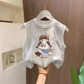 男女童纯棉透气夏季新款帅气潮流亮片夏装儿童无袖扎染上衣背心
