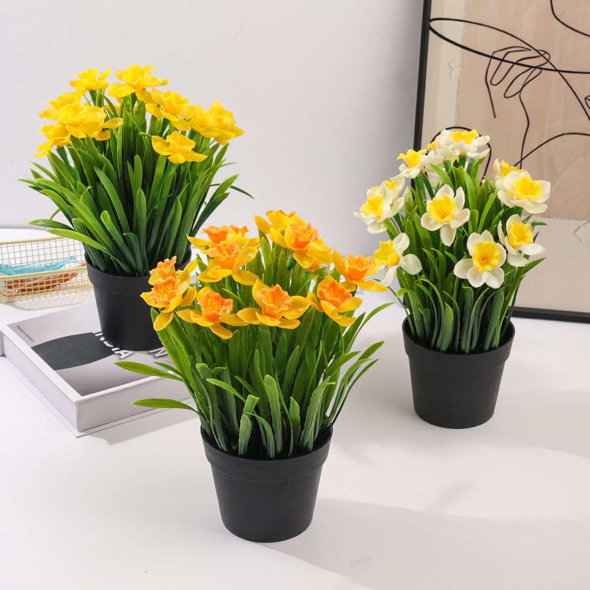 Narciso simulado en maceta de plástico flor falsa pequeña decoración de escritorio de bonsai decoración artificial transfronteriza planta de simulación