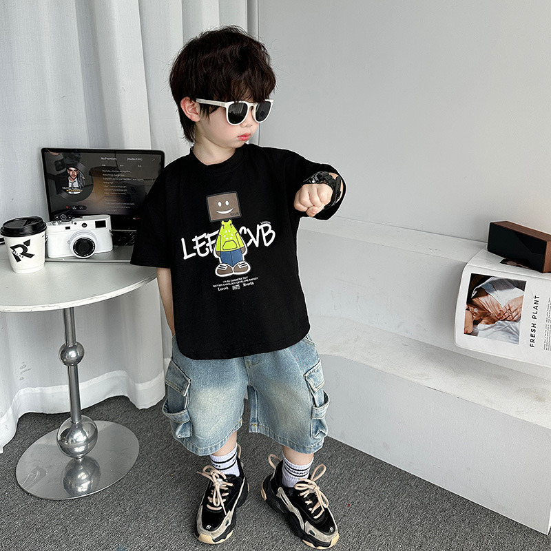 7269 Traje de camiseta de manga corta para niños 2025 Nuevo vestido de verano Ropa de moda coreana para niños Estilo fino de verano Calle frita