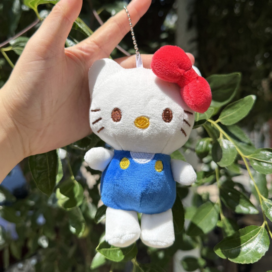 체크 치마 고양이 봉제인형 키링 가방 장식
