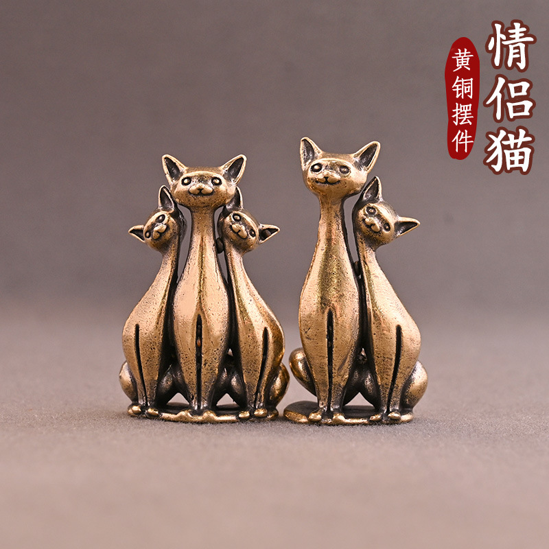 New Cross-Border Pure Brass Hot-Selling Couple Cat Home Living Room Ornaments Office Desktop Tea Pet Copper Ornaments