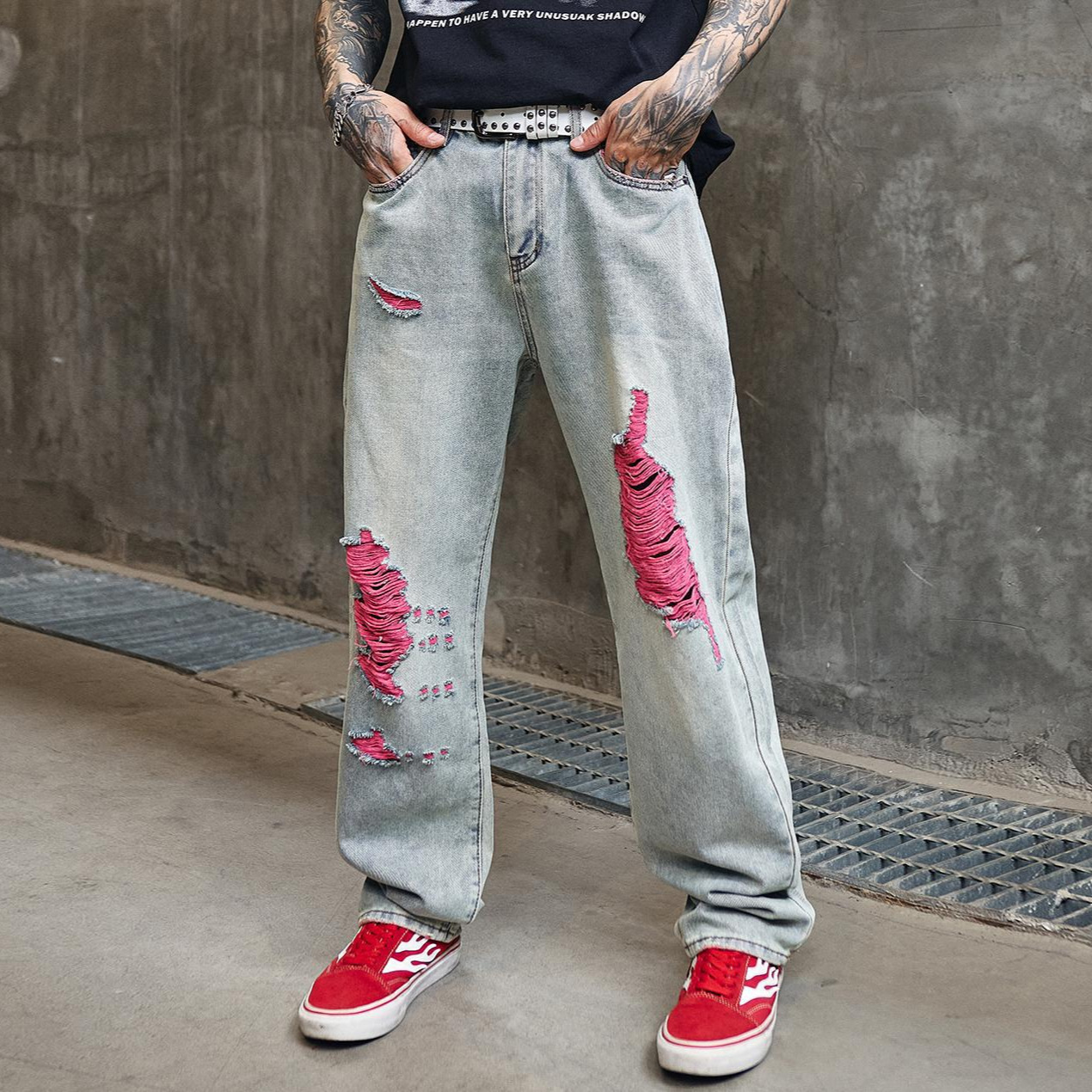 Personalized Ripped Jeans for Men in Summer Thin New American Fashion Brand American Loose Straight Casual Pants for Men