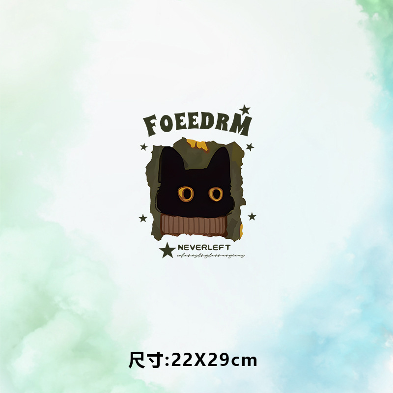高级烫画图案新款卡通foeedrm黑猫烫画贴印花衣服热转印白墨烫画