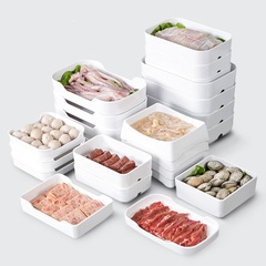 密胺白色火鍋餐具自助餐盤子仿瓷烤肉盤商用方形可疊配菜餐盤菜盤