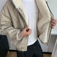跨境冬季加绒加厚连帽棉衣男做旧美式高街复古青年休闲保暖潮牌棉
