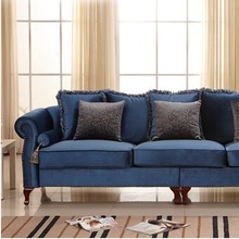 地中海美式布艺沙发客厅小户型直排三人位组合家具欧式田园风蓝色