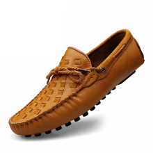外贸男士一脚蹬懒人皮鞋真皮编织手工鞋商务正装豆豆鞋男士驾车鞋