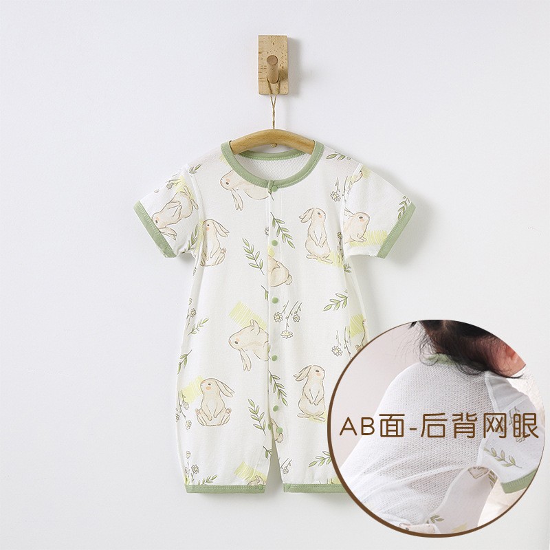 婴儿连体衣短袖夏季薄款衣服夏天竹纤维男女宝宝睡衣爬服哈衣夏装