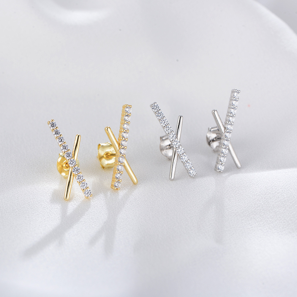 Electroplating Gold Plating Process 925 Sterling Silver Ear Needle Material 1 Pair 925 Sterling Silver Zircon Geometric Ear Studs