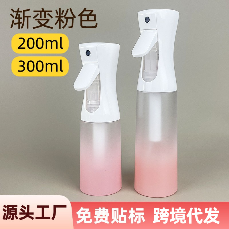 Gradiente rosa botella de pulverización continua 200ml botella de pulverización de alta presión ultrafina atomización 300ml botella de pulverización de cabello transfronteriza