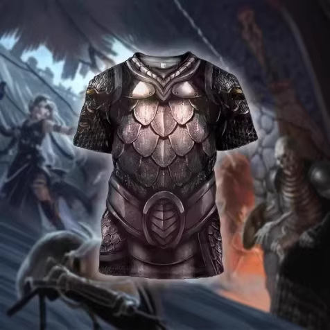 3D Printed Medieval Armor T-Shirt Men's Cosplay Vintage Pattern Casual Loose Street Tops 3D Printed Medieval Armor T-Shirt Men's Cosplay Vintage Pattern Casual Loose Street Tops