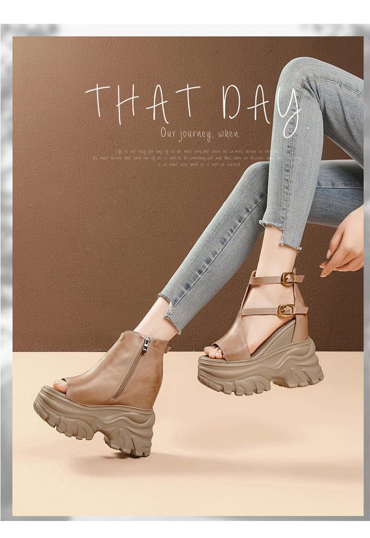Sandal cao gót nữ mũi hở phong cách La Mã đế xuồng gót 14 cm — màu nâu, màu đen chi tiết 15