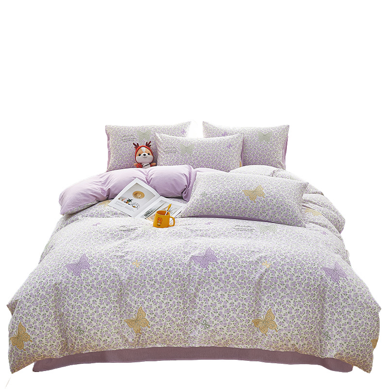 Cama de algodón de cuatro piezas, ropa de cama de cuatro estaciones, dormitorio de estudiantes de tres piezas.