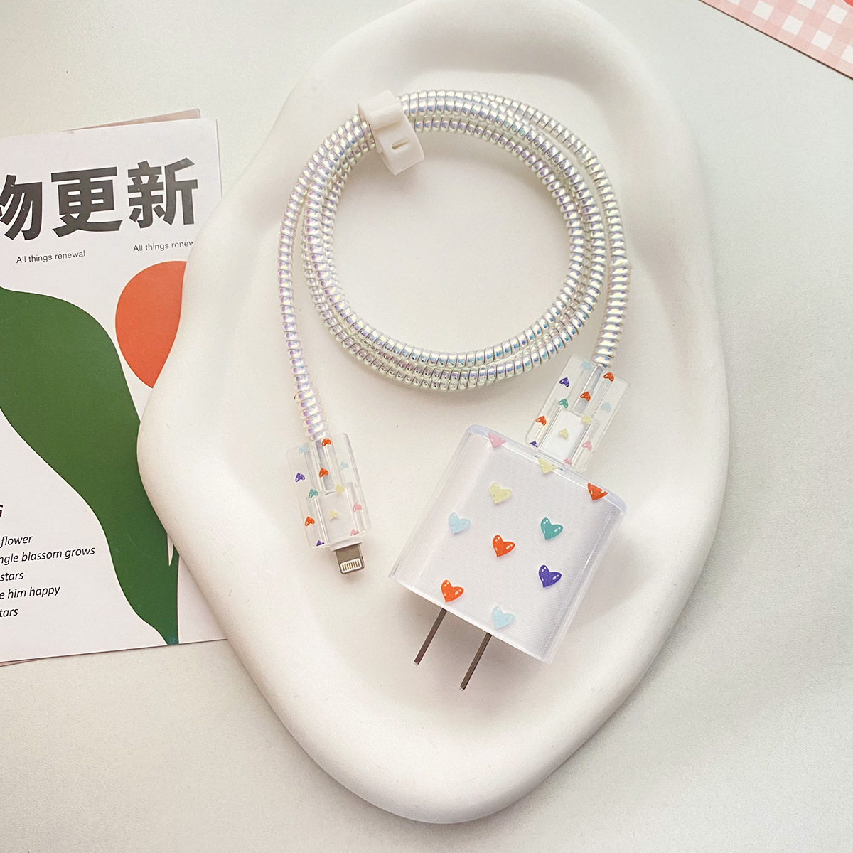 Funda protectora para cargador con diseño de amor transfronterizo de 20W, compatible con el cable de datos del Apple iPhone 16/15 y protector de cable para 14 Plus