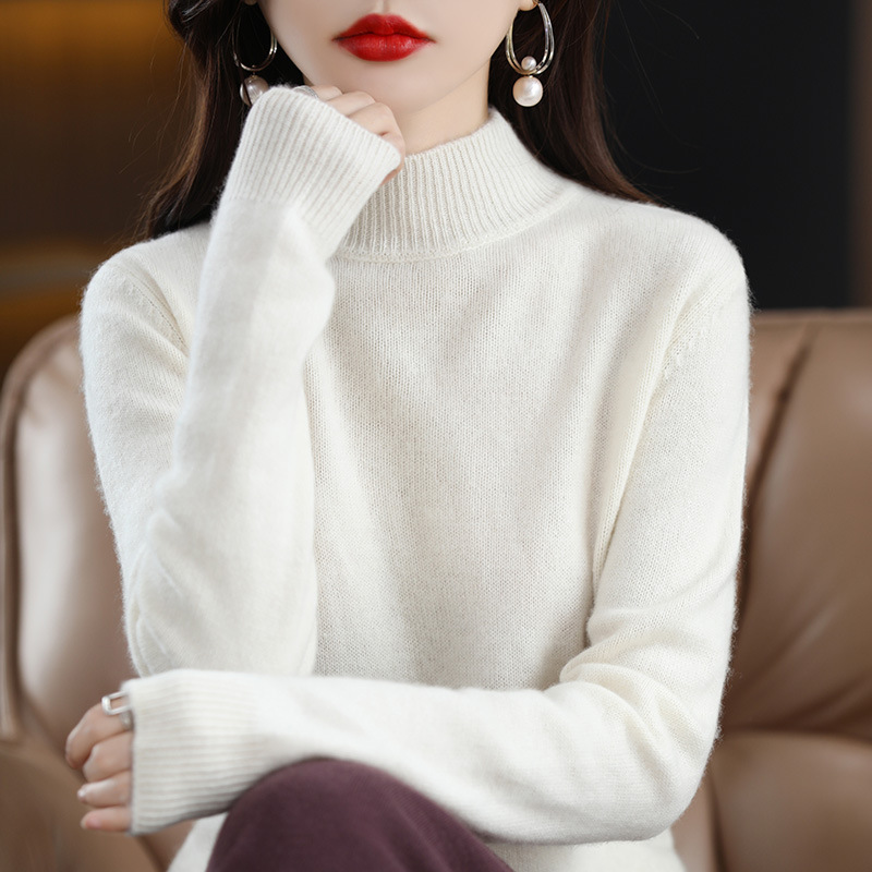 鄂尔多市春秋半高领五分袖羊毛针织衫女毛衣中袖薄打底衫|undefined
