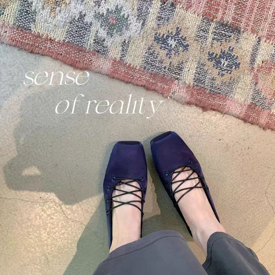 Ballet Princess Satin Elegant Square-Toe Cross-Strap Ballet Flats for Women Versatile Flat Heel