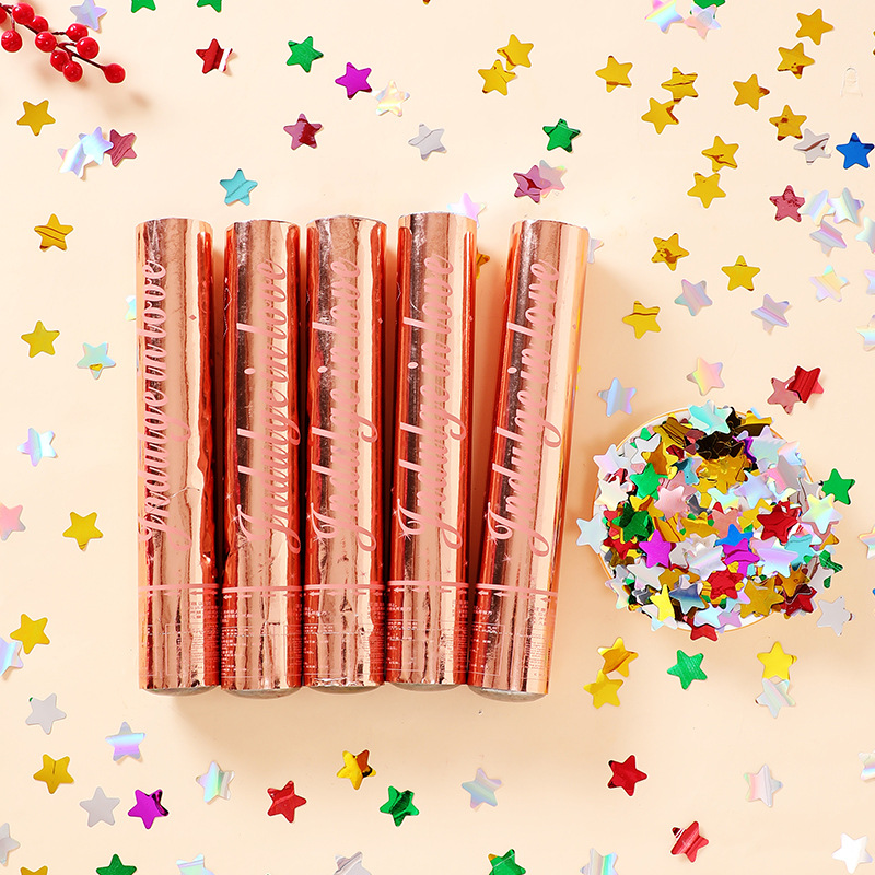 Tubo de confeti de pétalos, tubo de confeti para transmisiones en vivo, confeti de cinta portátil, cañón de confeti de cumpleaños, cañón de confeti láser de estrellas, lentejuelas, cañón de confeti para compromiso y boda